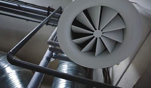 Giant white and silver air filter fan to improve air quality